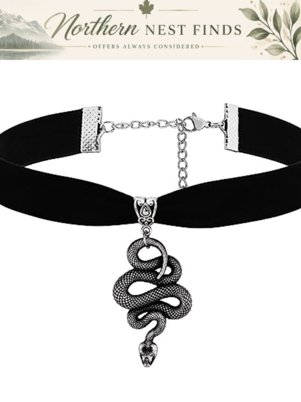 Stainless Steel Velvet Snake Choker Necklace Gothic Goth Emo Punk Grunge Jewelry